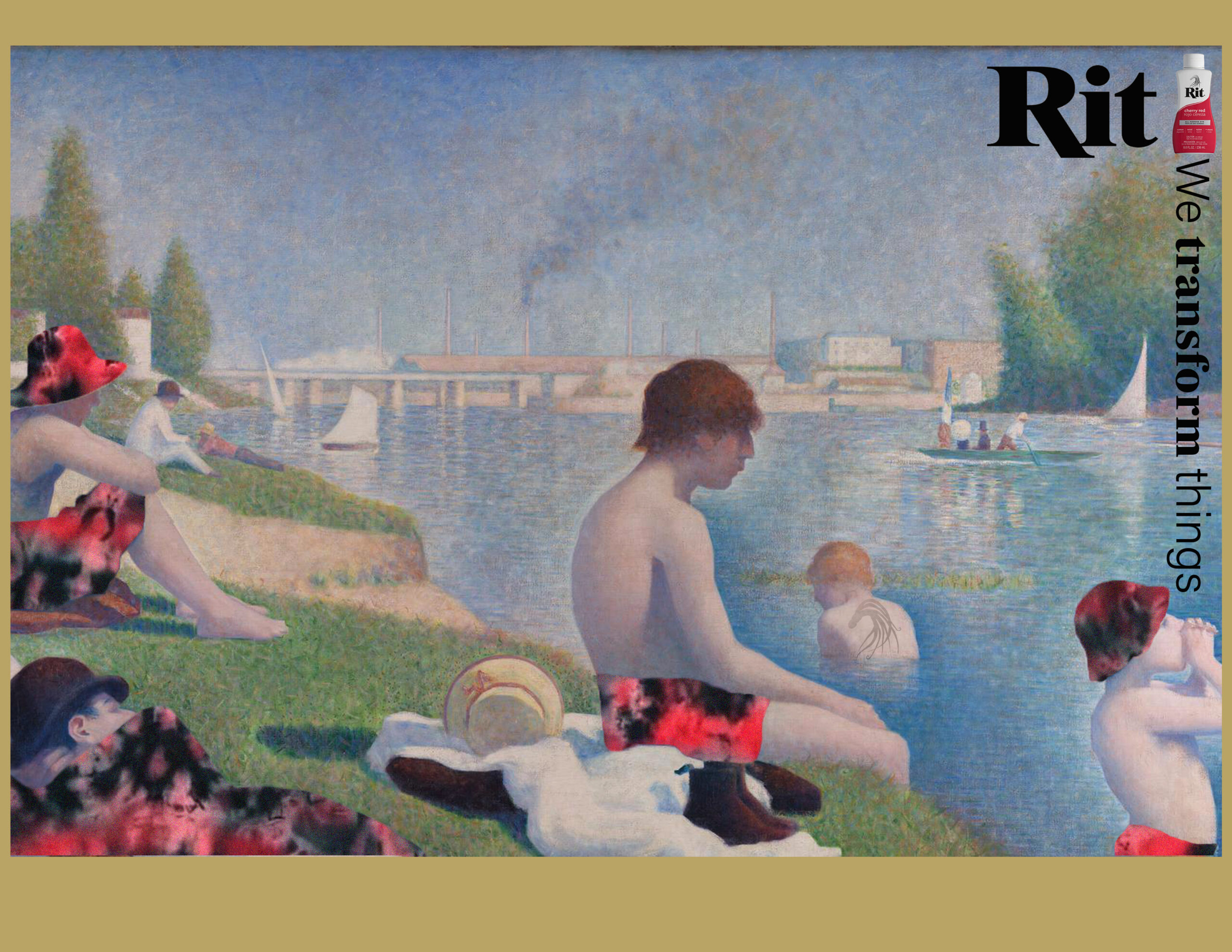 Rit is Transformation Ad Campaign Ad #2 with work from Georges Seurat and Rit Tie Dye interjected throughout.
