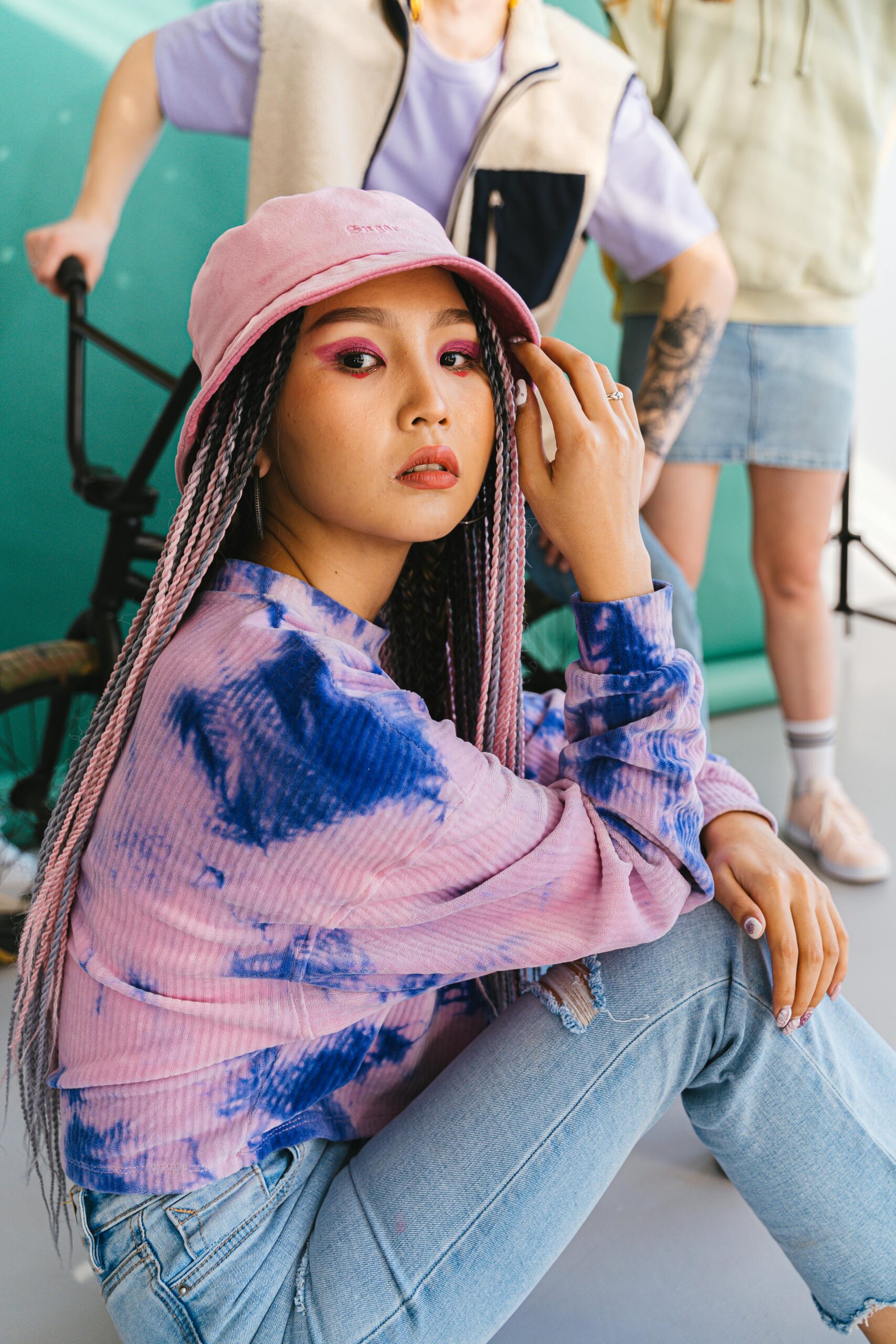 woman wearing pink and purple tie dye