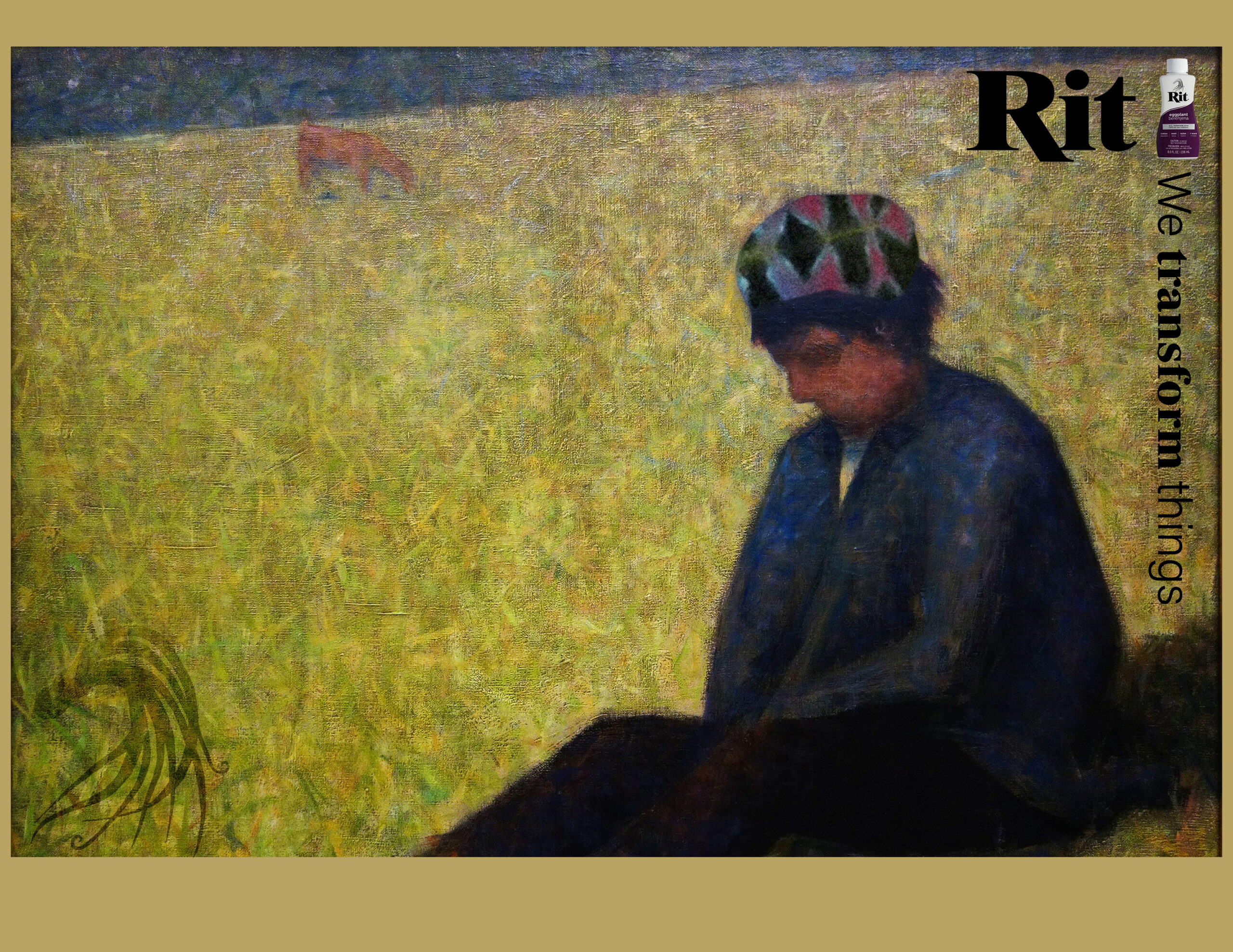 Rit is Transformation Ad Campaign Ad #3 with work from Georges Seurat and Rit Tie Dye interjected throughout.