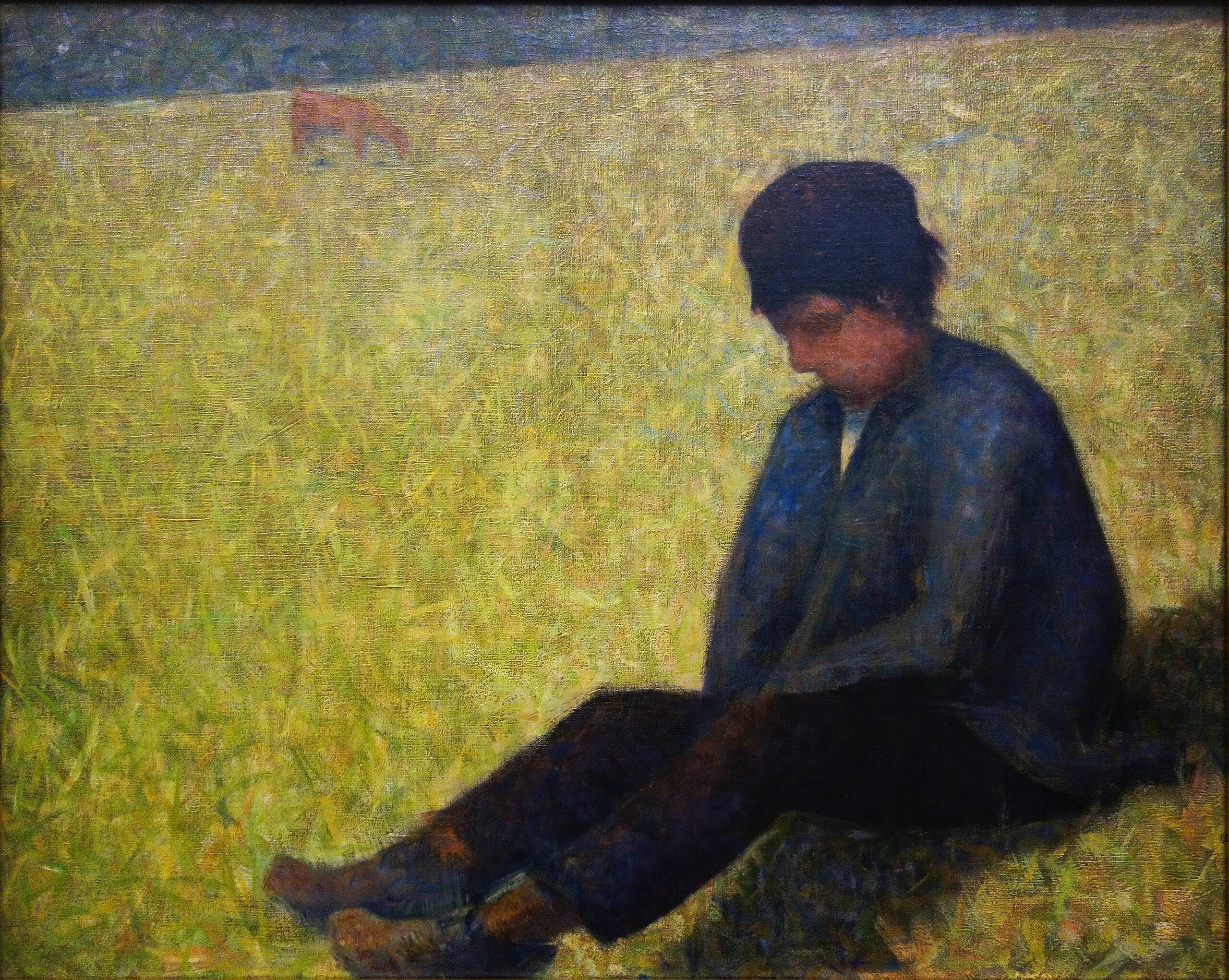 Georges Seurat: Peasant boy sitting in a meadow